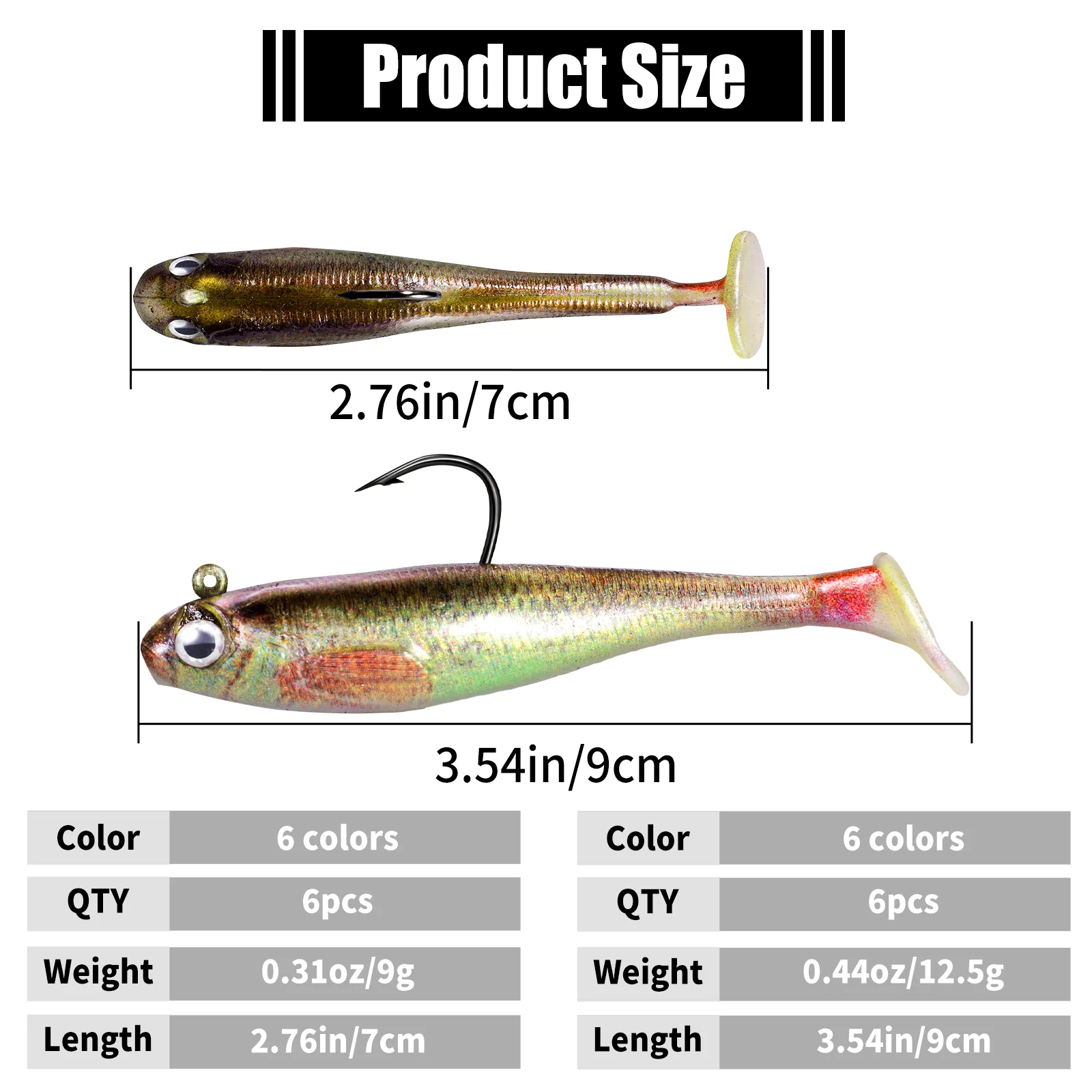 9KM 6 uds Swimbaits pesca juego de señuelos blandos con cabeza de anzuelo señuelo de pesca de silicona de agua salada - imagen 2