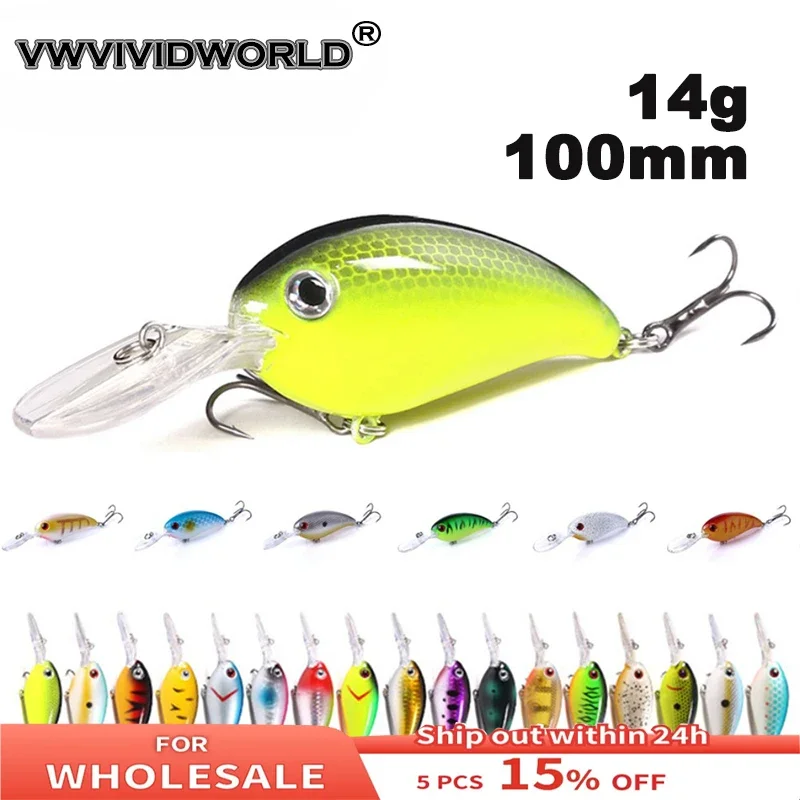 Señuelo de pesca VWVIVIDWORLD-VH,5 piezas, 15% de descuento, Minnow, 100mm, 14g, cebo de manivela, cebo duro, accesorios de lubina Wobbler Artificial de Topwater - imagen 2