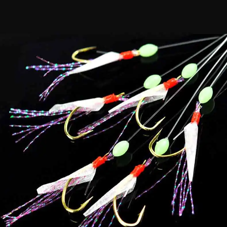 5 anzuelos Sabiki, Señuelos de pesca de agua salada, aparejos de cebo, piel de pescado Real, gancho de cuerda, caballa que brilla en la oscuridad, aparejos Flash Sabiki - imagen 5