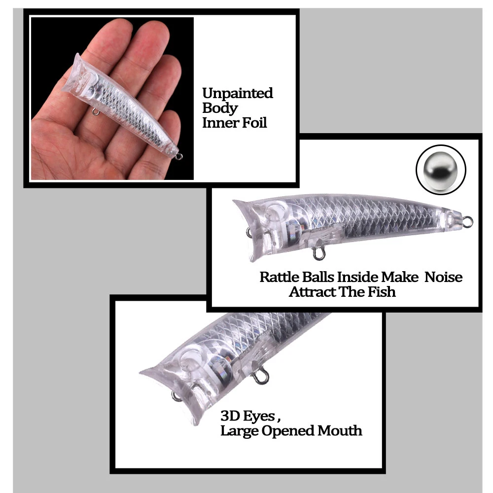 Chan'sHuang 20 piezas cebo en blanco sin pintar 7,5 cm 9,5g sonajeros flotante holográfico Popper DIY señuelo de pesca Artificial hecho a mano - imagen 5