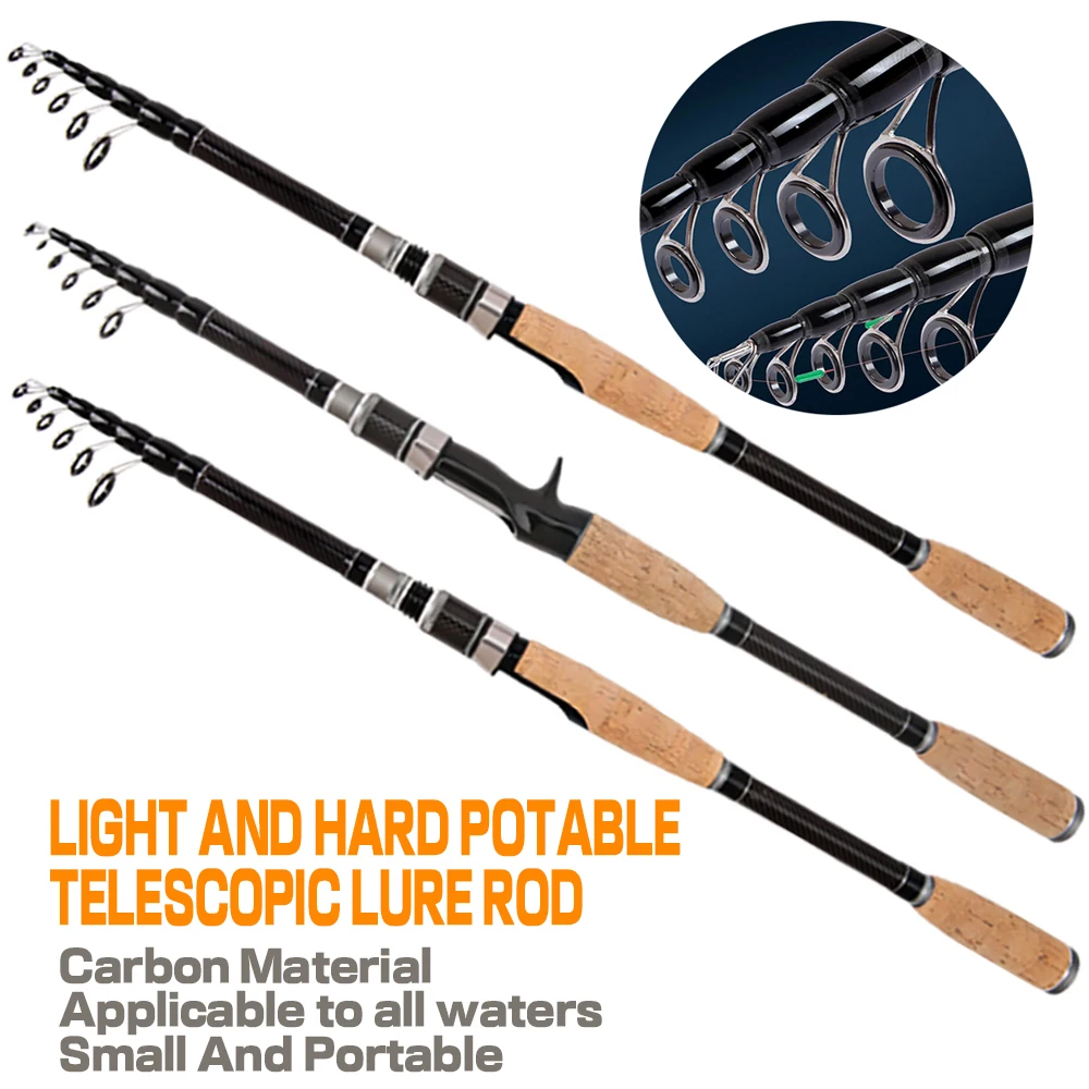 Caña de pescar telescópica portátil ultraligera, caña de carbono giratoria de 1,8 M-2,7 M con mango de madera para aparejos de pesca con señuelo - imagen 2
