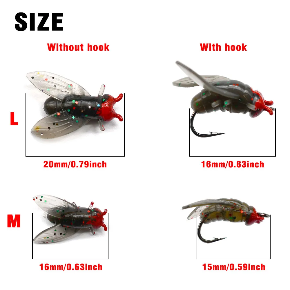 15 unids/caja cebo de pesca con mosca biónico cebo de anzuelo suave realista agregar equipo de pesca atractivo de peces para salmón, trucha - imagen 5