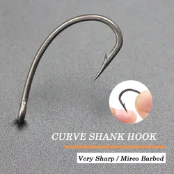 Anzuelos pesca carpa micropúas vástago curvo acero alto carbono PTFE
