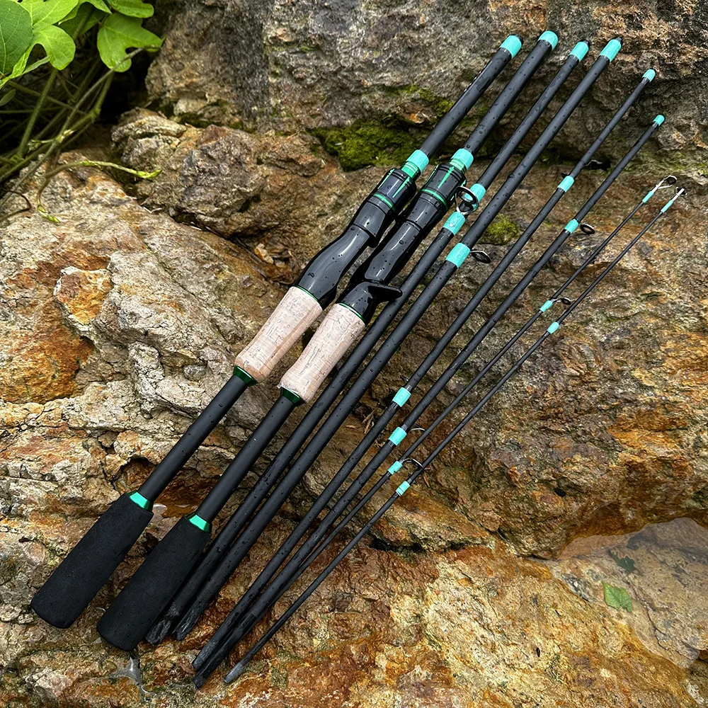 Caña de pescar de carbono ML, caña de pescar para barco de viaje, 4/5 secciones, Mini caña corta de 1,8 m/2,1 m, caña amarilla/verde para sal/agua dulce - imagen 2