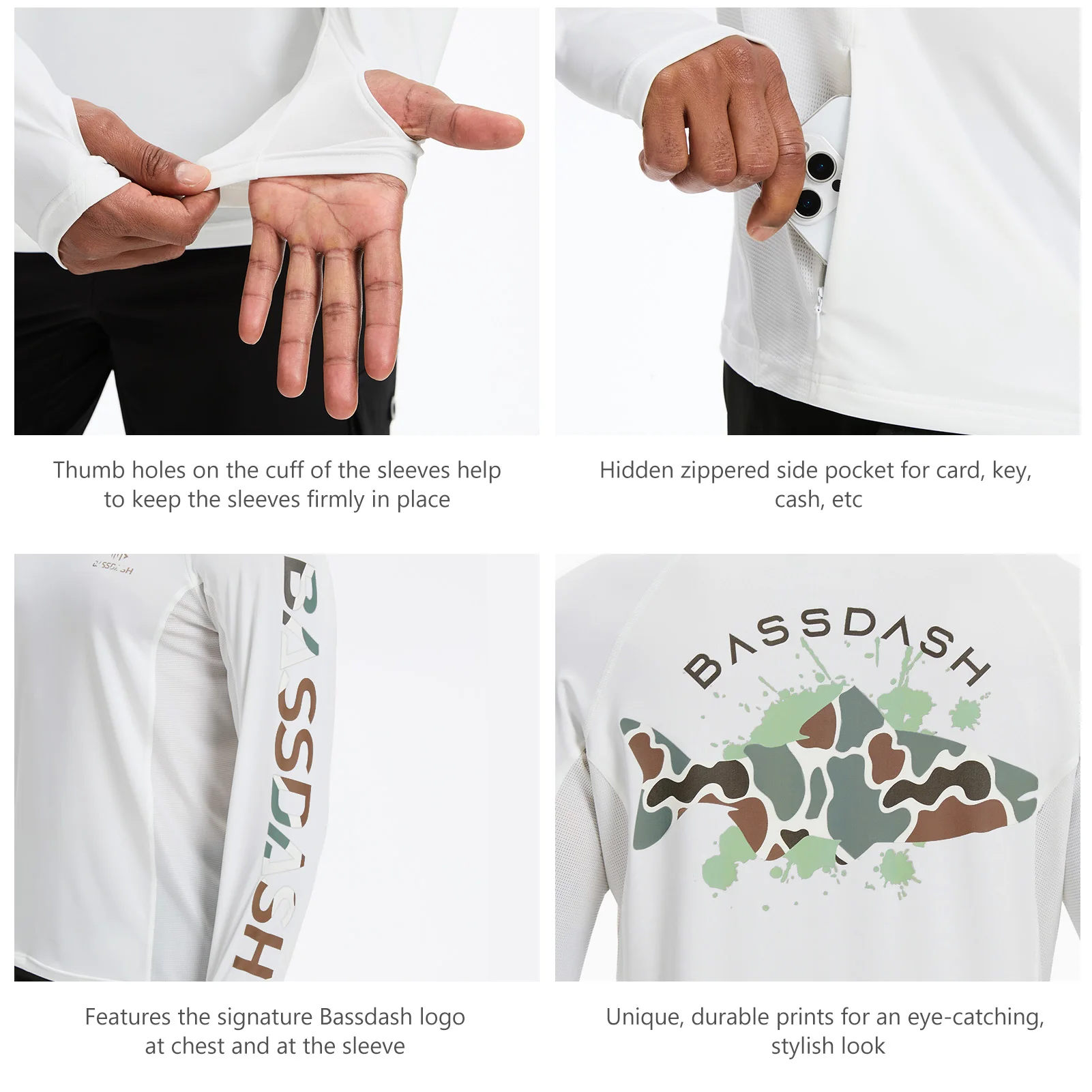 BASSDASH Sudadera con capucha de pesca gráfica UPF 50+ para hombre con máscara UV de manga larga que absorbe la humedad FS47M - imagen 5