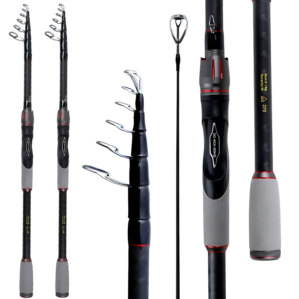 Cañas de pescar telescópicas portátiles de fibra de carbono, ultraligeras, giratorias, señuelos, aparejos de pesca, cebo de fundición larga, WT 8-18g, 1,8 M-3,0 M - imagen 2