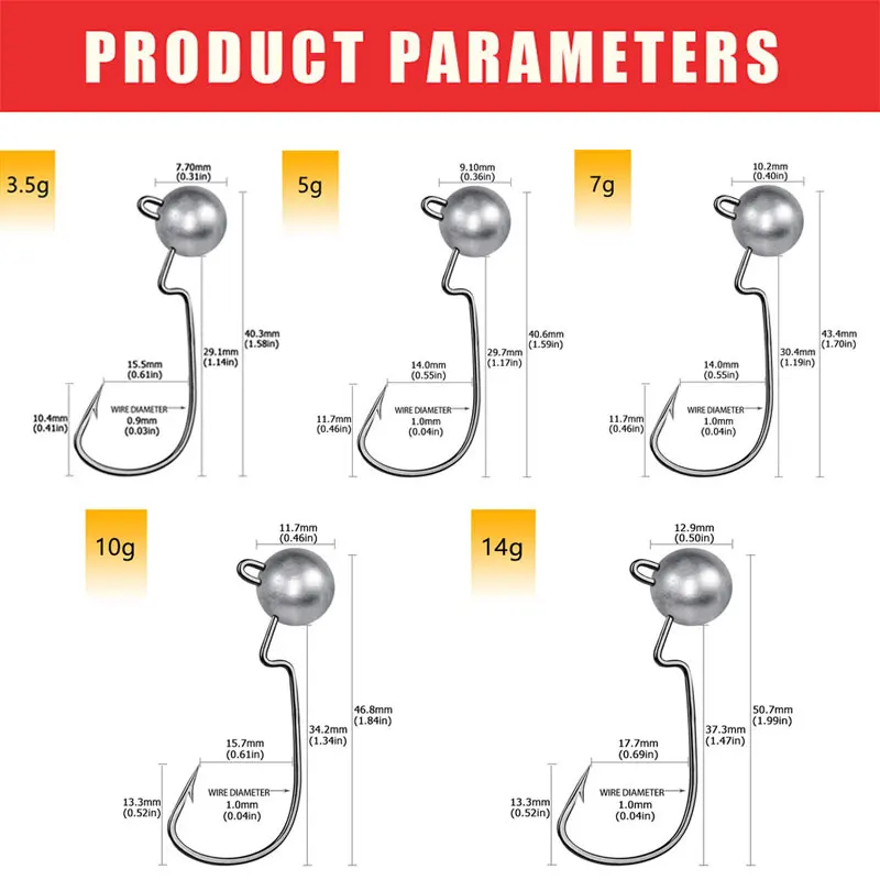 JYJ 1g 2g 3g... 28g todo tipo de anzuelos de cabeza de anzuelo de manivela de pesca, anzuelos de pesca de acero rico en carbono para cebo de señuelo de gusano suave - imagen 5