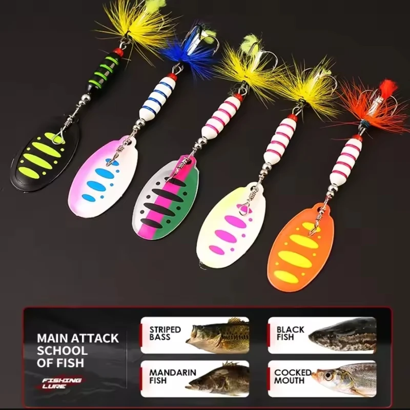 Cebo de Metal giratorio de 7,5G, Señuelos de Pesca con lentejuelas coloridas, juego de Crankbaits realistas, Kit de cebos giratorios de Metal duro para lubina, trucha, salmón - imagen 2