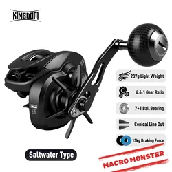 Carrete de Baitcasting Kingdom MACRO Monster, marco de aluminio, relación de engranaje 6,6:1, arrastre máximo de 13KG, carrete 7 + 1BB para pesca en agua dulce y salada