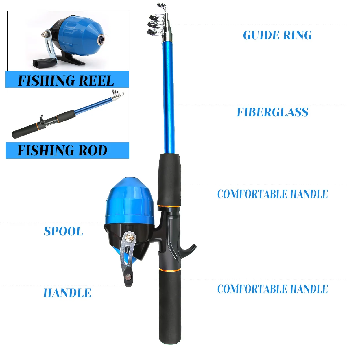 Caña telescópica fibra vidrio con carrete para pesca de mar - imagen 5