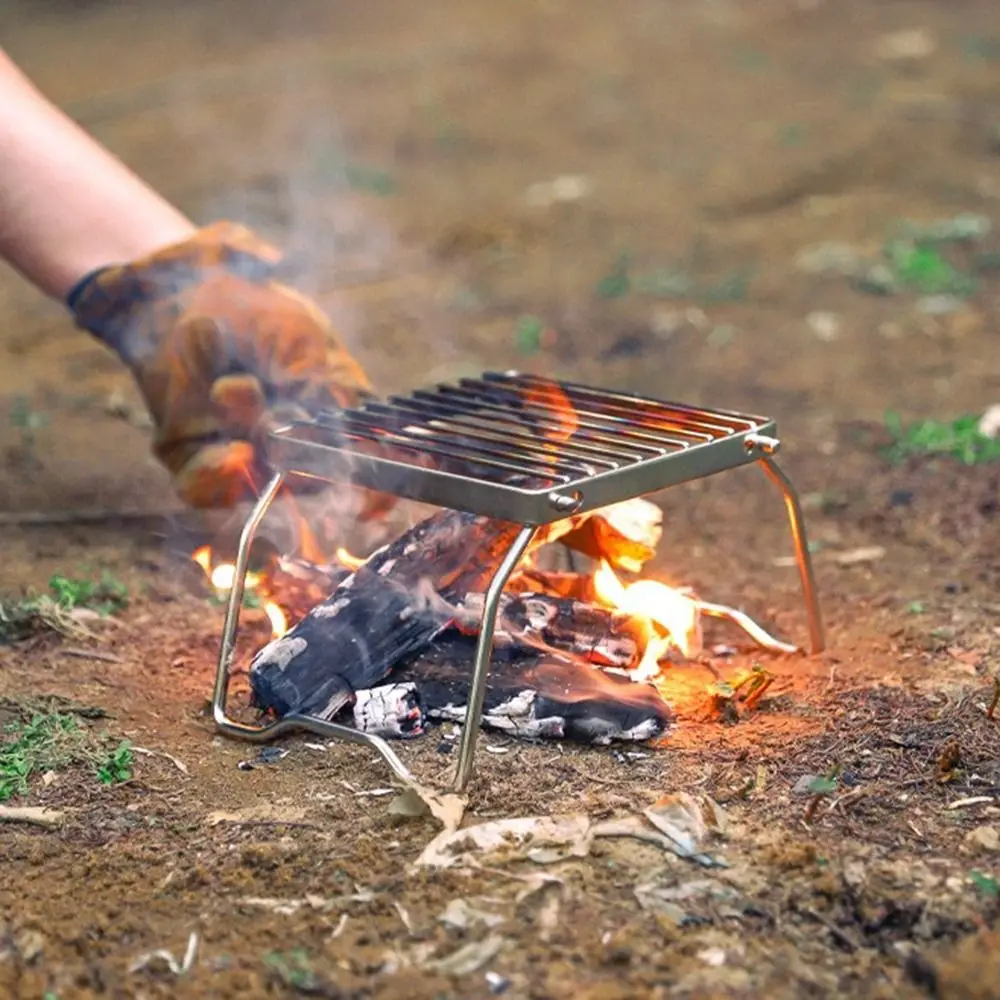 Mini parrilla portátil para barbacoa, estante para parrilla plegable duradero para exteriores, soporte para quemar parrilla plegable ajustable para el hogar - imagen 3