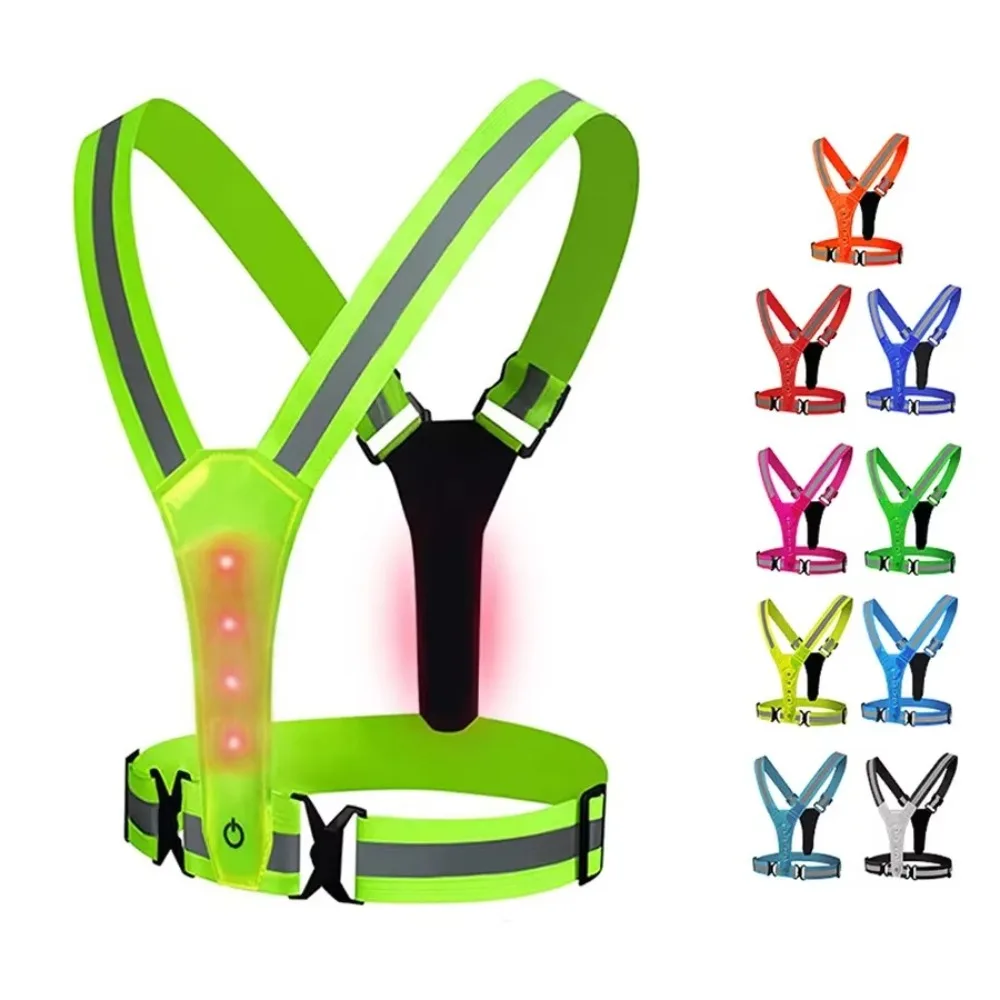 Chaleco para correr de noche de alta visibilidad, chaleco de ciclismo ajustable con 3 modos de luz, chaleco reflectante LED intermitente elástico
