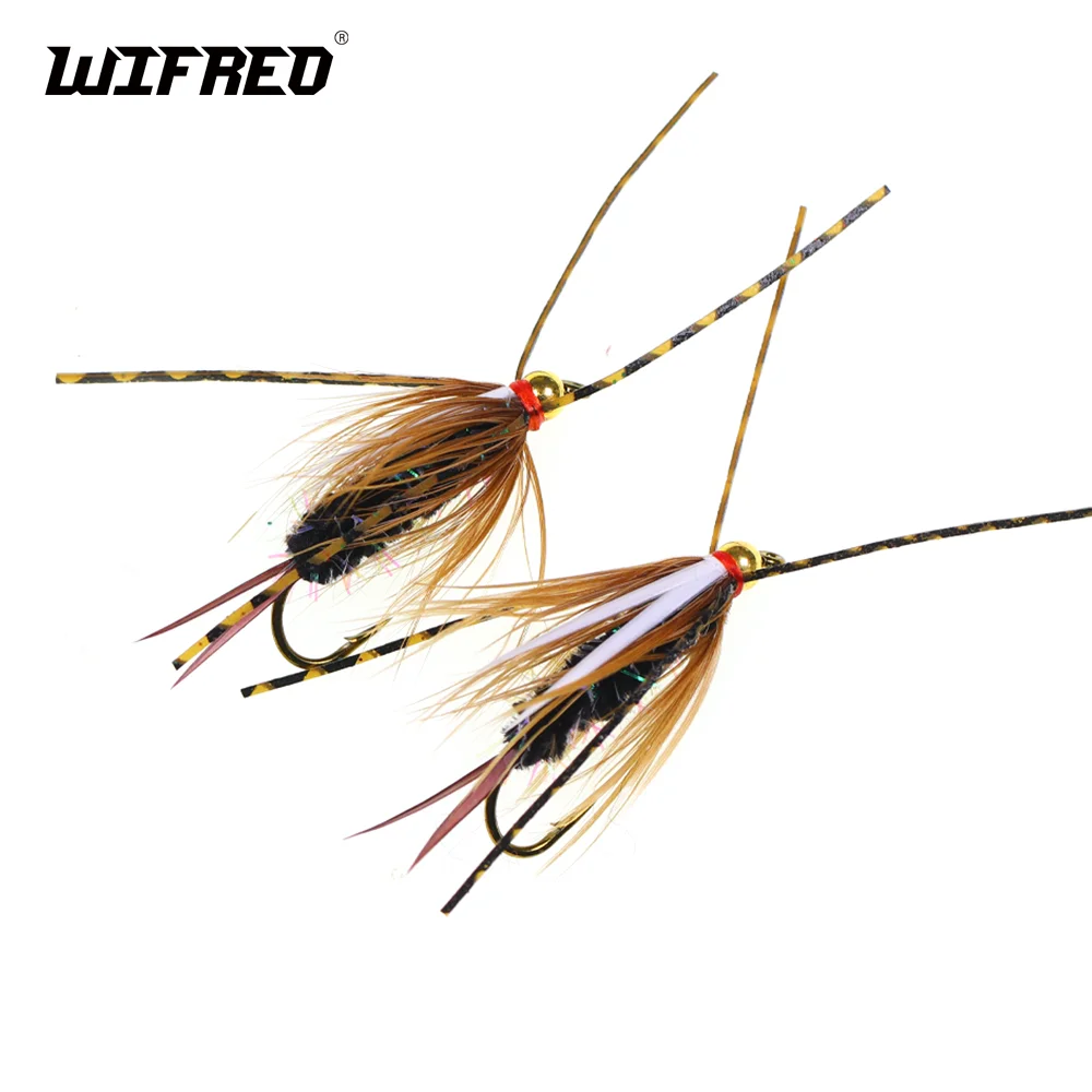 Wifreo 6 piezas # 6 cabeza de cuentas de latón patas de goma Príncipe Ninfa de hundimiento rápido ninfas húmedas Stonefly trucha salmón Steelhead Señuelos de pesca - imagen 2