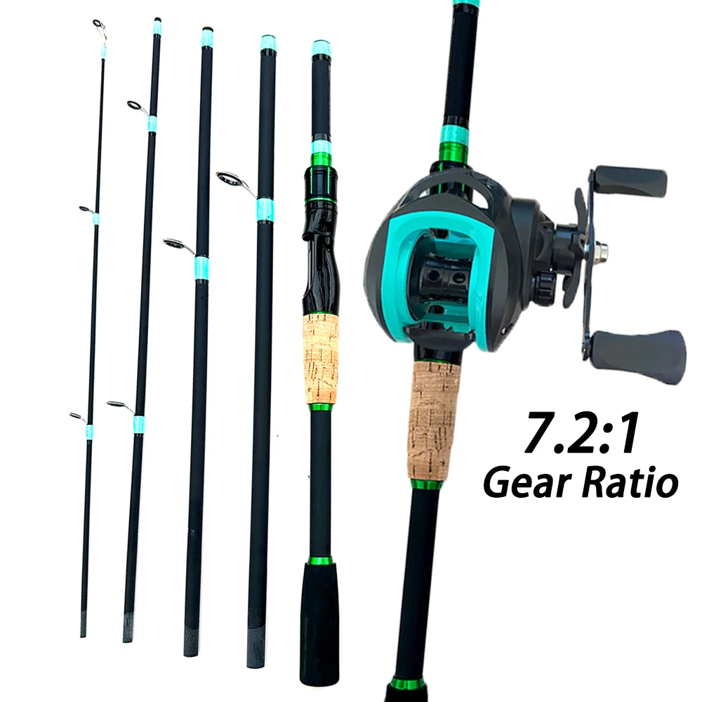 Combo de caña de pescar con señuelo, caña de pescar de viaje giratoria/ fundida de carbono de 1,8/2,1 m con Kit de carrete de Baitcasting 7,2: 1 para pesca de Lucio y trucha - imagen 2