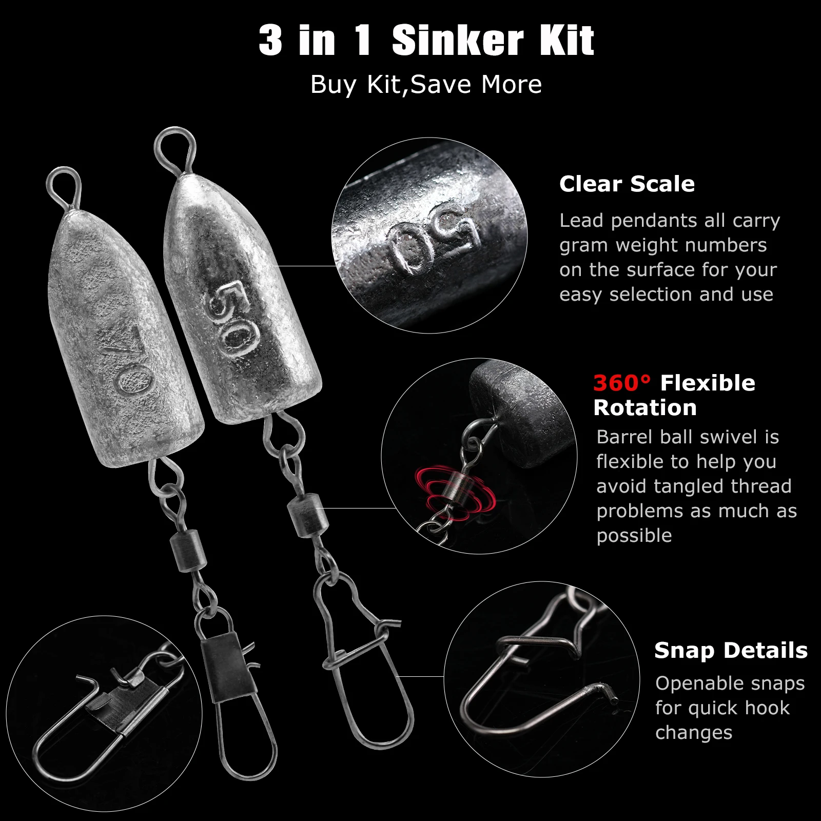 Goture-PESAS de pesca de hoja de plomo/tiro de gota con broche giratorio, aparejos de pesca, accesorios de señuelo de plomo para pesca de fundición - imagen 3