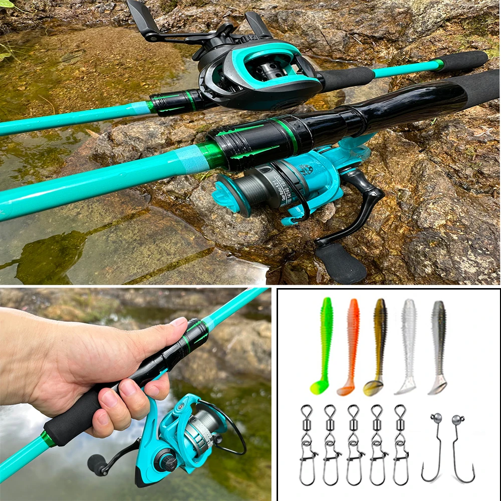 Juego de carretes de caña de pescar con señuelo de 1,8-2,1 M, caña de viaje portátil de 4/5 secciones, carrete de carrete de Metal con conectores de gancho de cebo, Kit de pesca de lubina - imagen 5