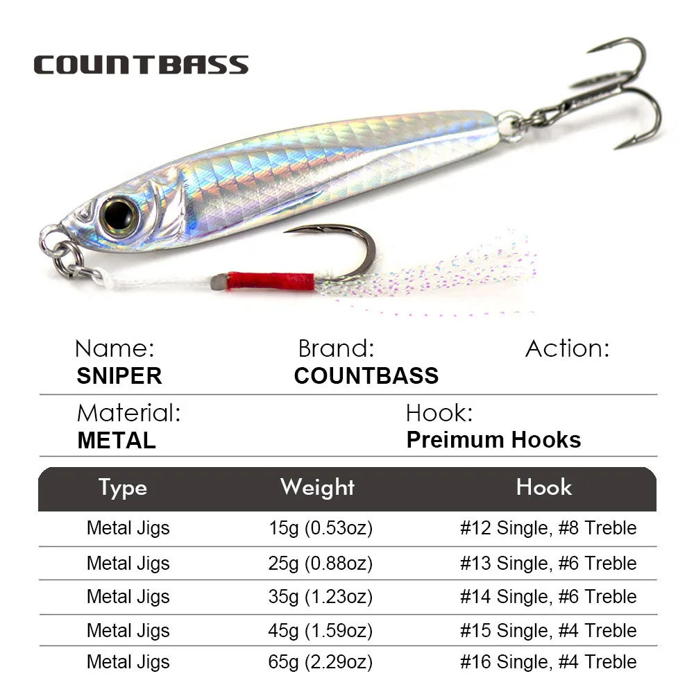 COUNTBASS 3 uds 15G 25G 35G 45G 65G francotirador Metal fundido Pesca Jigging señuelos Color UV, plantillas de Pesca con anzuelo de asistencia - imagen 2