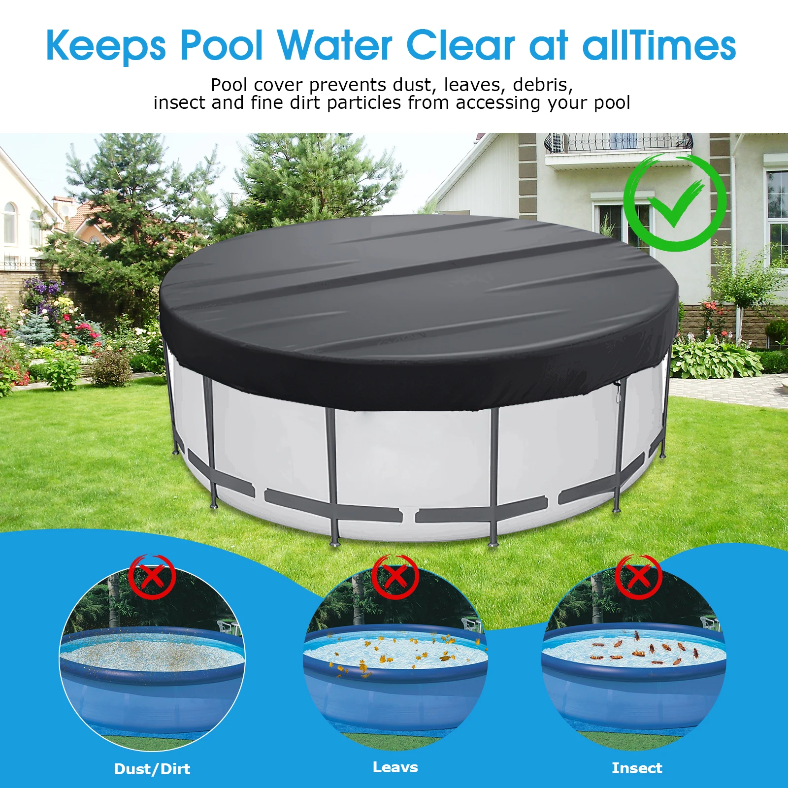 Cubierta redonda para piscina Goture, resistente, resistente al desgarro, Solar sobre el suelo, cubierta para piscina resistente a la decoloración - imagen 4