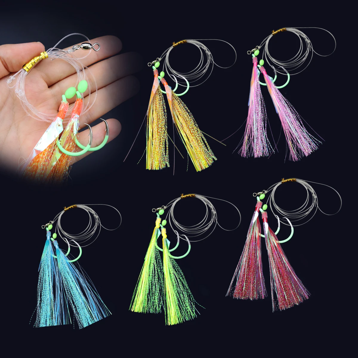 ZYZ 1 pieza de aparejos de pargo con 6/0 #   7/0 #   8/0 #   9/0 #   10/0 #   Ganchos circulares luminosos y anzuelos de cuerda para aparejos Sabiki de pesca en agua salada de seda - imagen 5