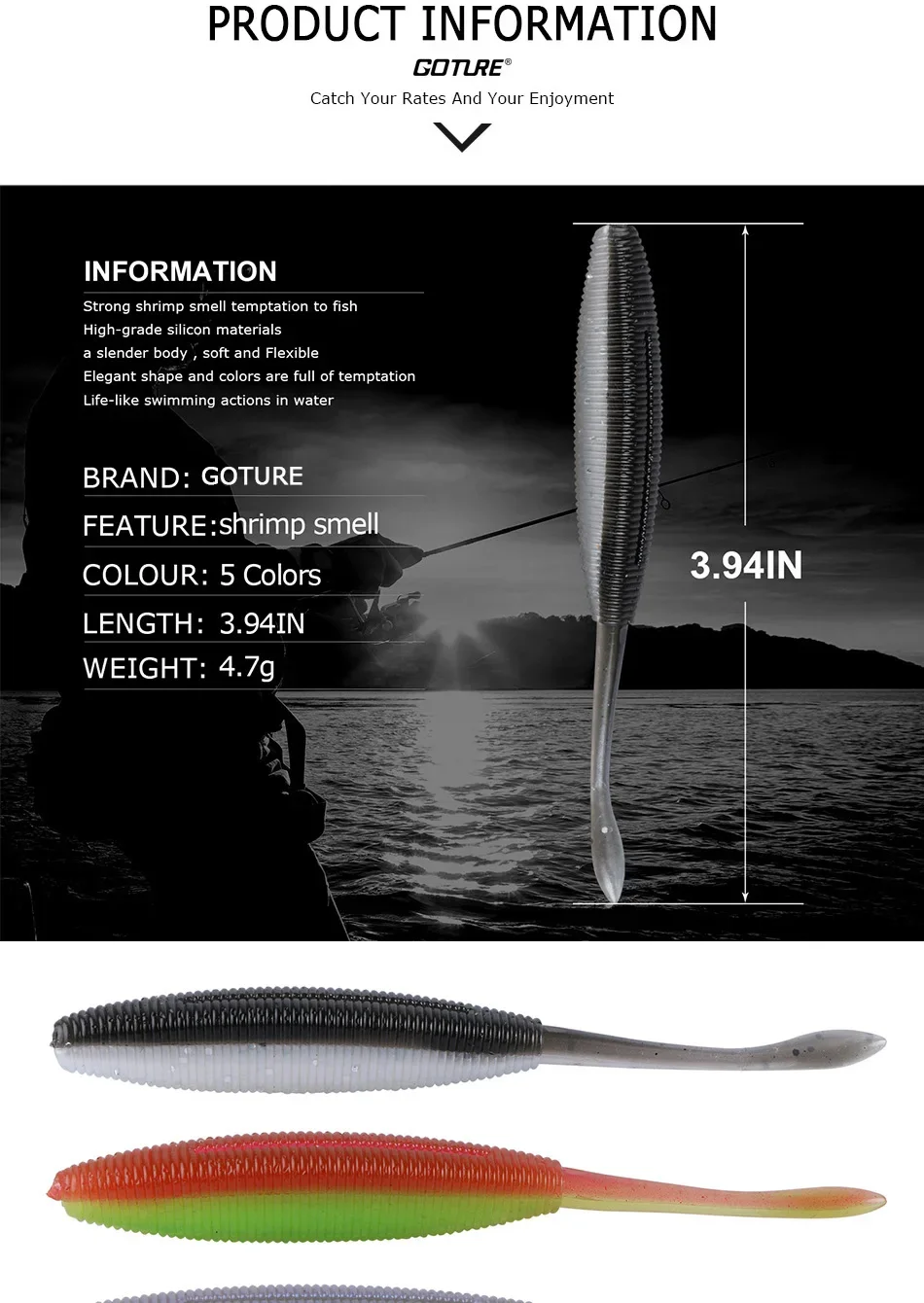 Pack de cinco señuelos blandos Goture Wobbler de 10 cm en varios colores