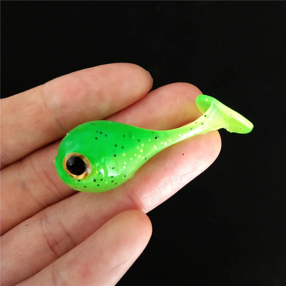 6 uds 45mm 3g cabeza grande ojos 3D cola de paleta simulación suave señuelo de pesca doble Color Artificial Jigging silicona Swimbait - imagen 3