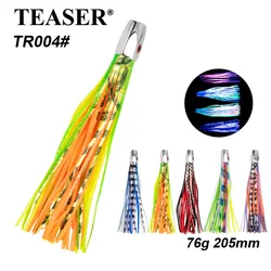 TEASER TR004 Señuelo con falda de calamar suave, cabeza de Metal, aparejo, curricán, atún, pulpo, gran juego, pesca, Marlin Ballyhoo Rig, 76g, 9 pulgadas