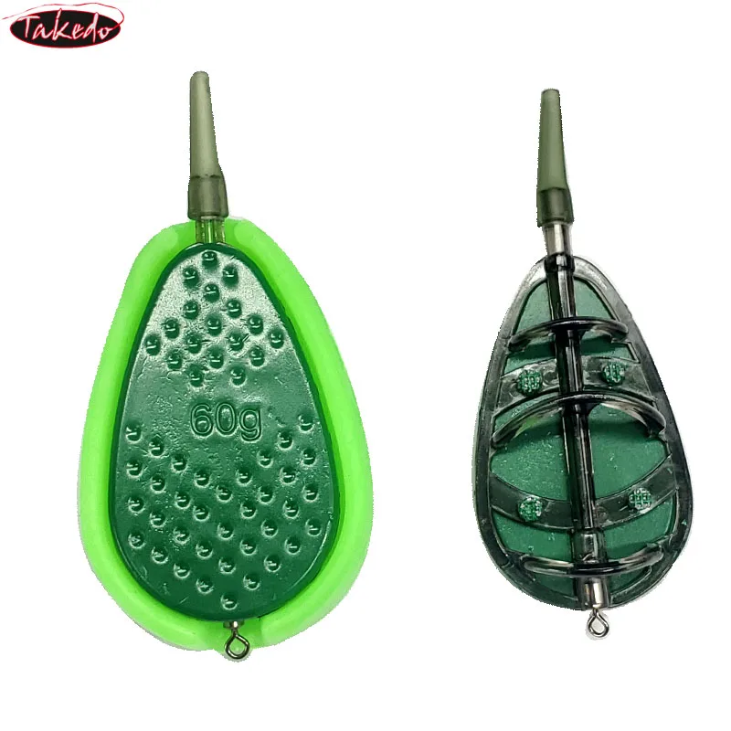 TAKEDO 20G 30G 40G 50G 60G alimentador plano método alimentador conjunto herramienta de pesca de carpa lanzador de cebo 2 uds alimentador de método con 1 molde de cebo - imagen 2