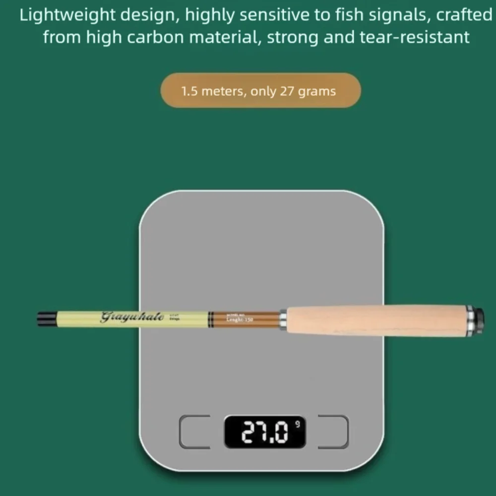 Caña de pescar ultracorta de 26CM de longitud, caña de pescar de fibra de carbono de diseño duro ultraligera, rango de 0,8-2,4 m, fibra de carbono - imagen 3