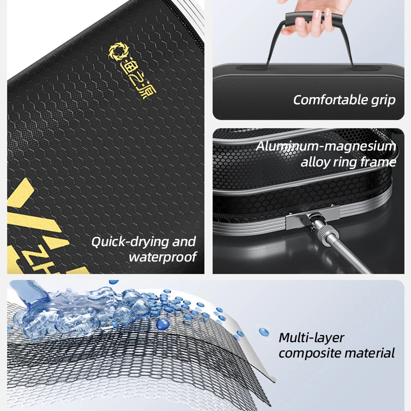 Bolsa de red de pesca, paquete de almacenamiento de red de secado rápido, 1,5 M/2M/2,5 M de largo, protección para peces, deportes al aire libre, viajes, jaula de red de pesca salvaje - imagen 4
