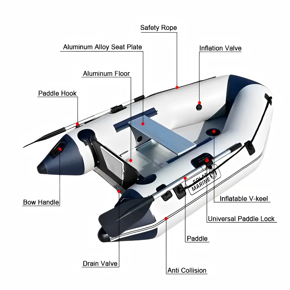 Barco de pesca inflable de PVC con suelo de aluminio, barcos de asalto de 2,7 M y Kayak IB, portátil para el mar, accesorios para exteriores - imagen 4