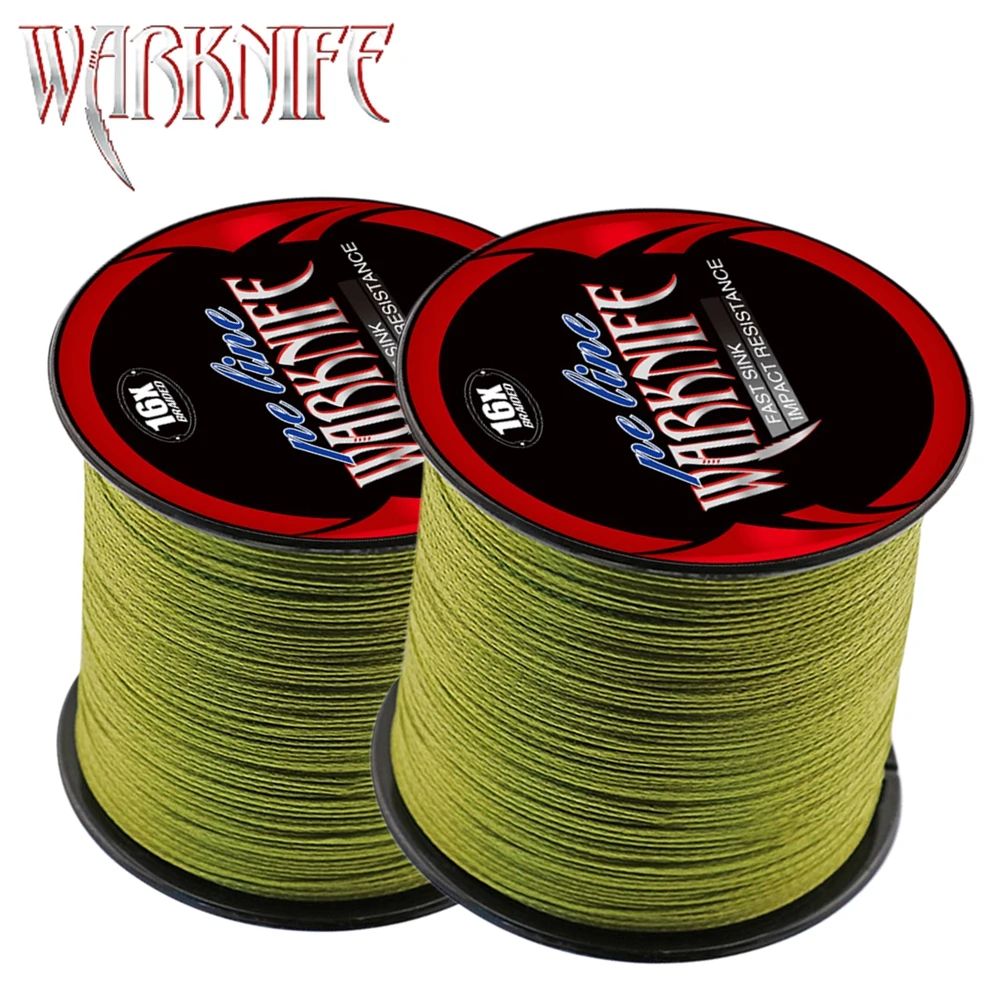 Warknife-sedal de pesca trenzado japonés, 16 hebras, 100M-2000M, núcleo hueco, PE Extreme, 20LBs-500LBs, línea de asistencia trenzada, verde militar - imagen 2