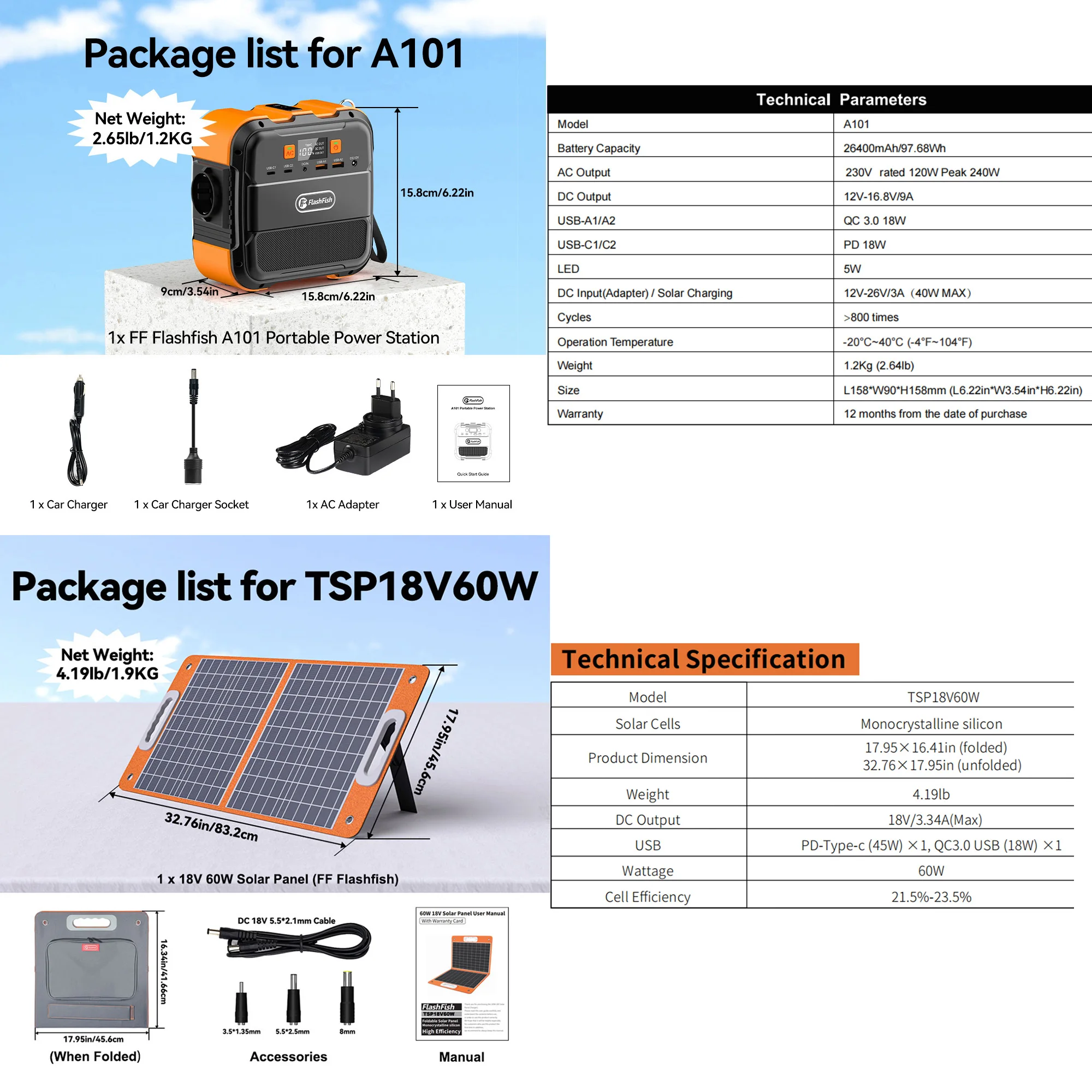 FlashFish A101 generador portátil con panel solar