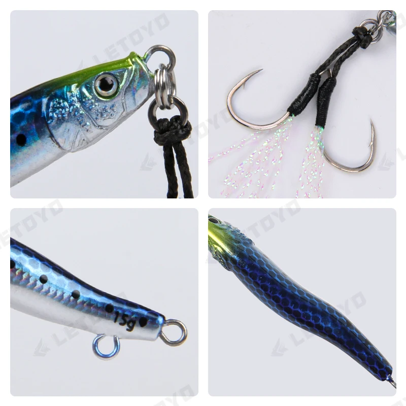 LETOYO-señuelo de pesca giratorio Artificial, cebo de pesca Jigging de orilla Micro Jig, Jigging de Japón, plantilla de salto de Metal, fundición de trucha, pececillo, 7g, 10g, 15g - imagen 5