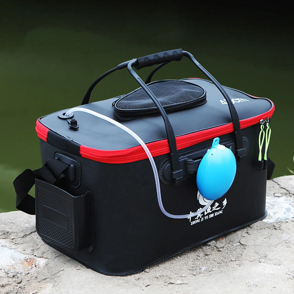Cubo de pesca de 30/40/50cm, bolsa de aparejos con bolsillo lateral, caja plegable para peces vivos, bolsas de almacenamiento de agua impermeables para acampar y senderismo al aire libre - imagen 5