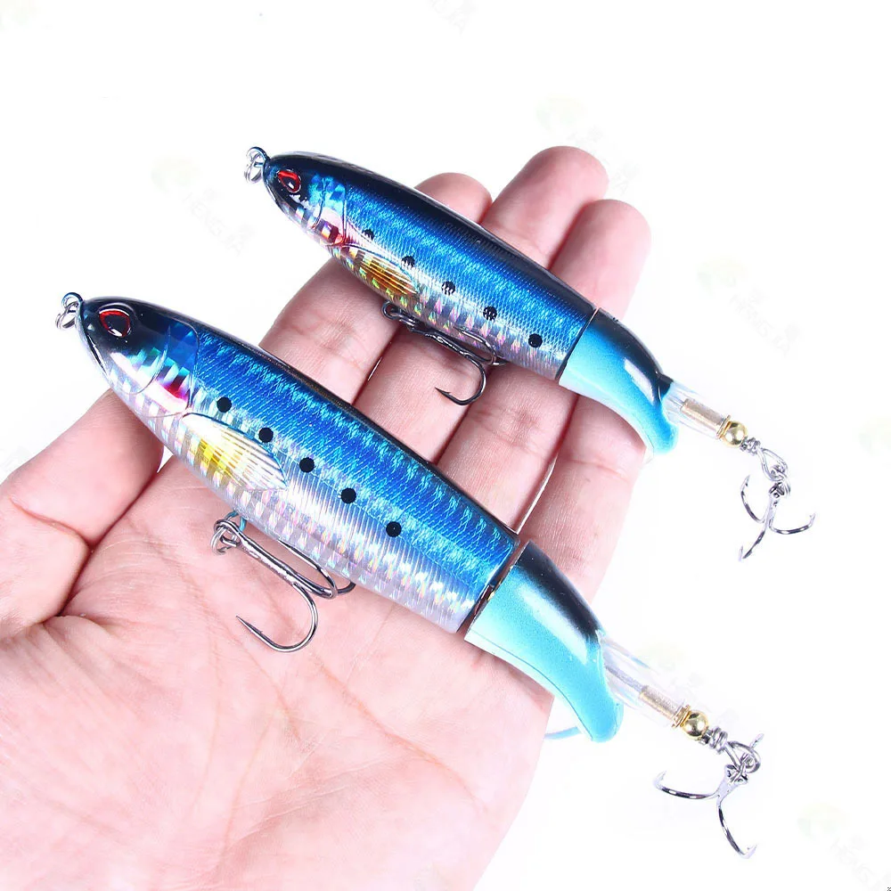 Señuelos de pesca Topwater de 11cm/14cm, cebos artificiales Whopper Popper, Plopper duro, cola giratoria suave, aparejos de pesca, cebo de pesca - imagen 2