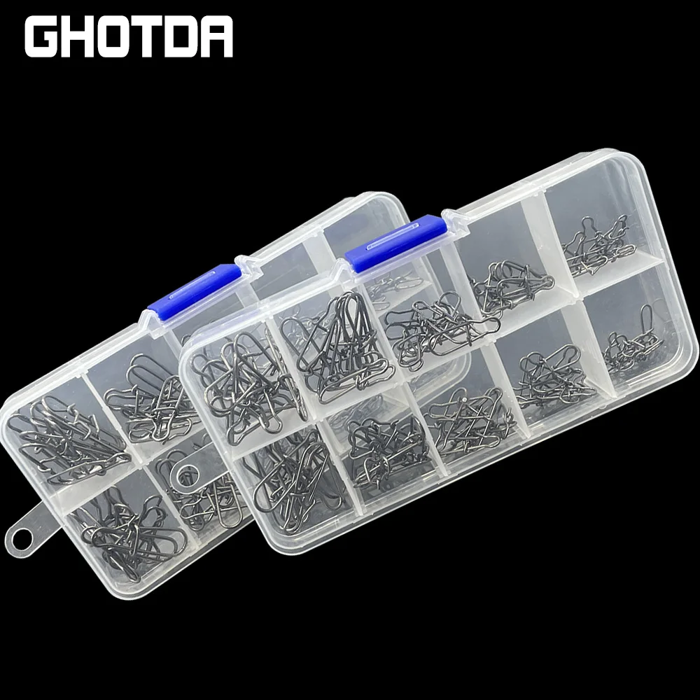 GHOTDA-accesorios de pesca, 100 unids/caja de conector a presión, Conector de Pin de señuelo de pesca Super mejorado, resistencia de Pin 9-28KG - imagen 2