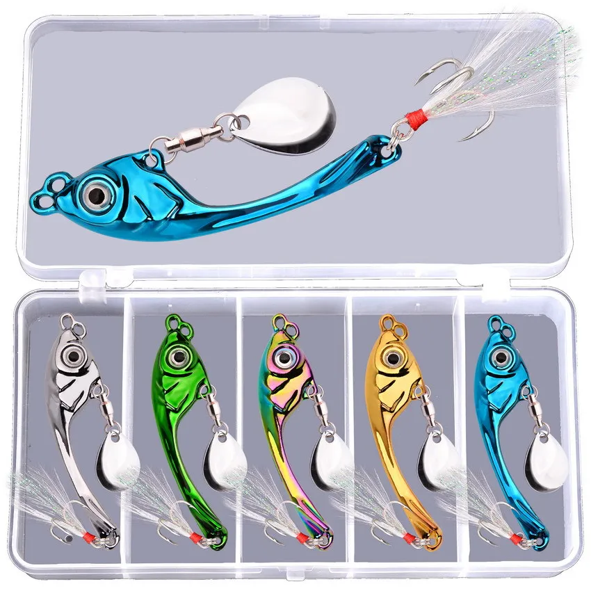 5 uds juego de cebo giratorio Metal Vib Señuelos de Pesca Trolling cuchara giratoria Wobbler hundimiento cebo duro con lentejuelas Pesca para Lucio - imagen 2