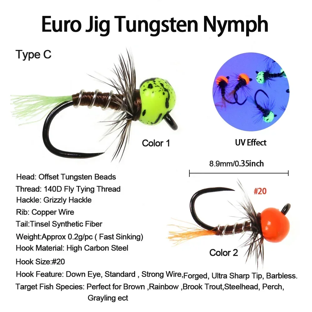 ICERIO 6 uds Jig Offset tungsteno Euro Ninfa sin púas Perdigon mosca hundimiento rápido Ninfa húmeda para trucha Grayling cebo de pesca pesca - imagen 3