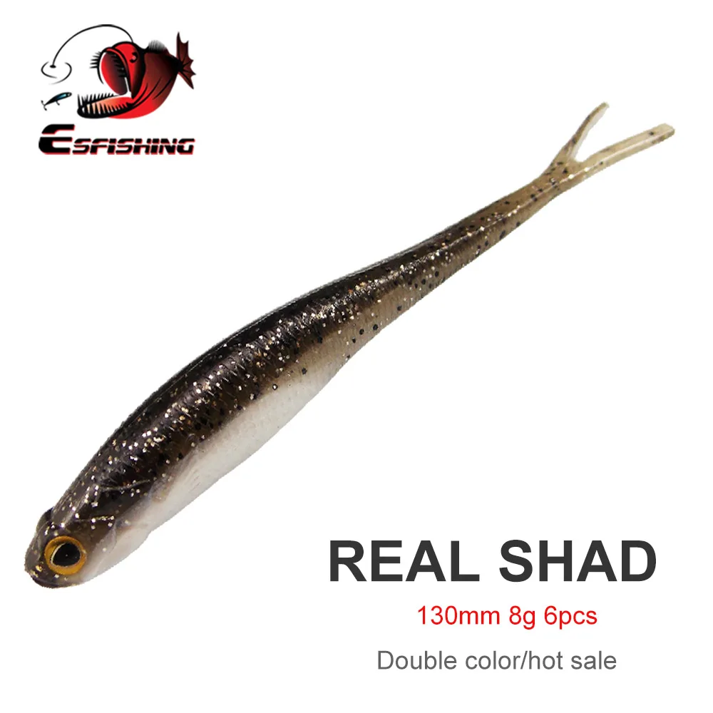 ESFISHING-señuelo de Pesca Real Shad130mm, cebo Artificial de silicona suave, pececillo, Jigging, Señuelos de Pesca para Lucio, trucha