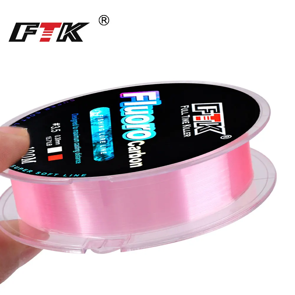 FTK-sedal de Señuelos de Pesca de fluorocarbono, 100m, rosa, nivel de 4,13-34,32LB, líder de fibra de carbono, línea de Pesca con mosca súper suave - imagen 5