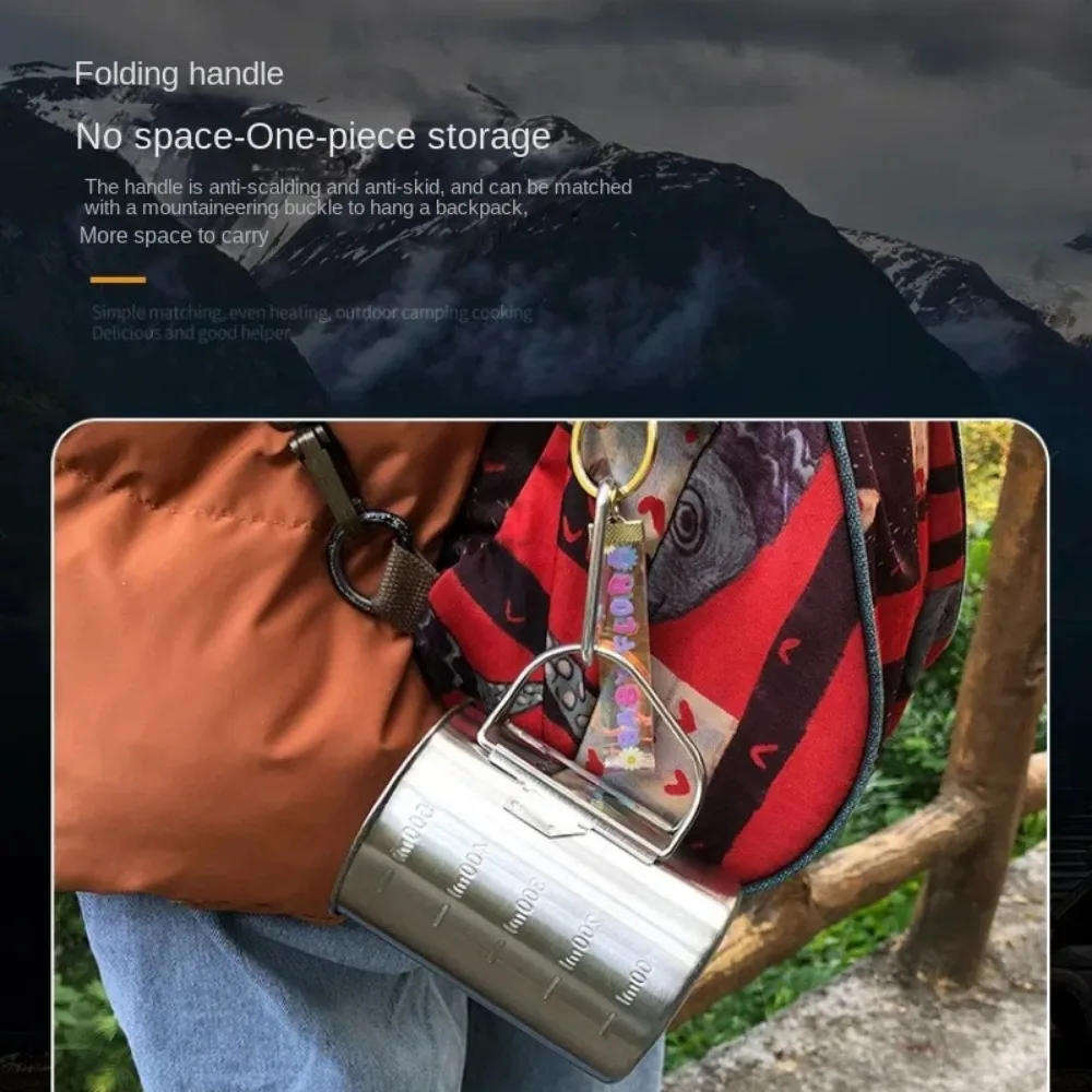 Nueva taza de Camping de acero inoxidable con tapa, mango plegable, taza de café para acampar, taza de agua de 350/500ml para senderismo y viajes - imagen 3