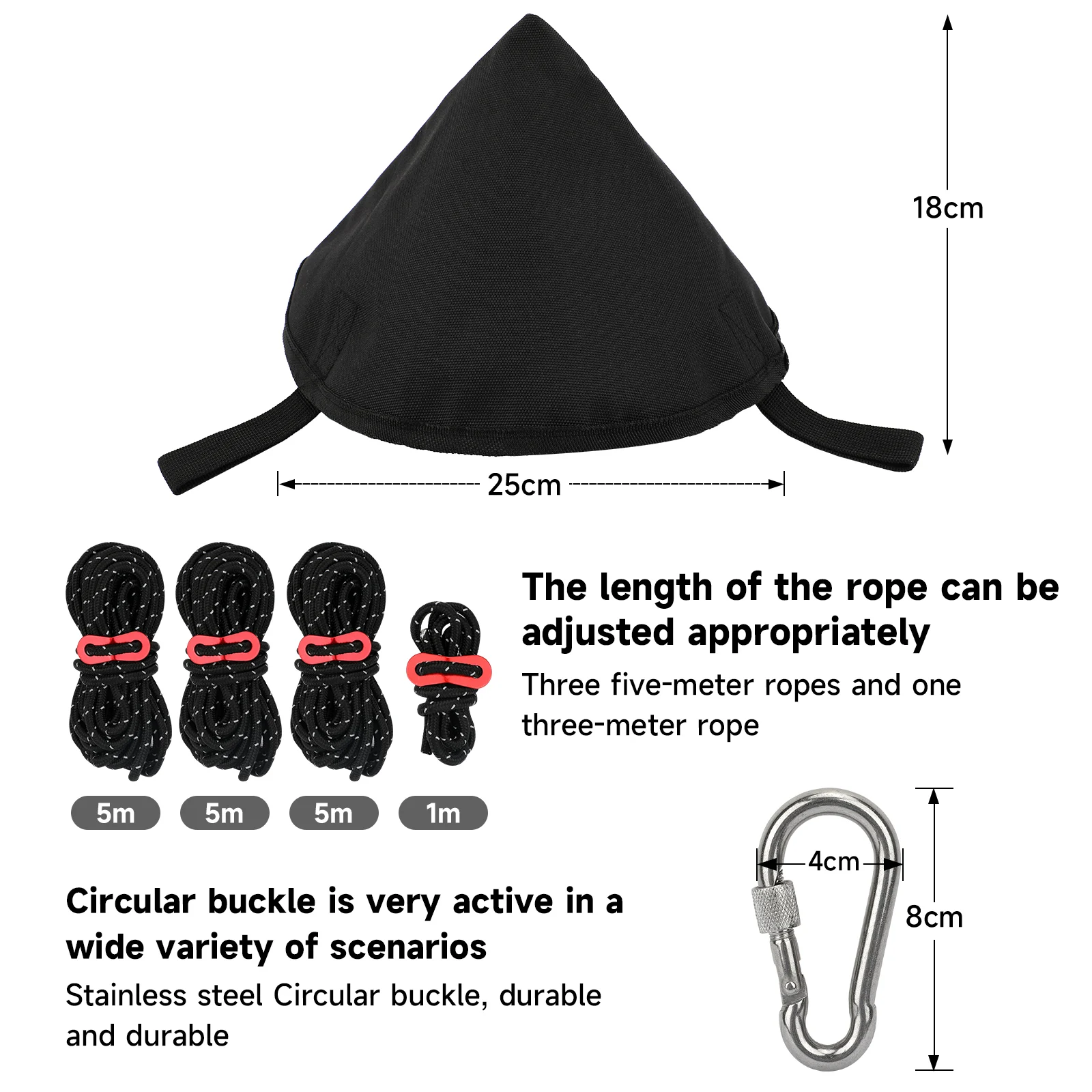 SANLIKE-Tapa de cúpula negra yurta, carpa impermeable, 4 cuerdas, hebilla de escalada autoblocante de acero inoxidable, accesorios para tienda de campaña al aire libre - imagen 5
