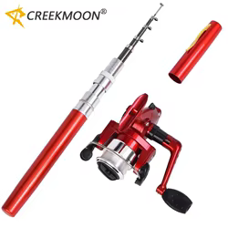 Mini caña de pescar telescópica, juego de carretes de carbono, bolígrafo de bolsillo portátil, poste de fundición, aleación de aluminio, giratorio, ultraligero para alimentador de peces