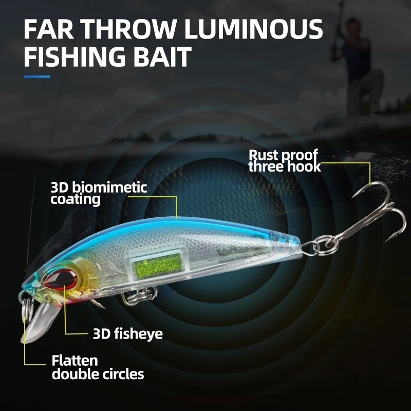 Cebo de pesca de pececillo luminoso con ojos 3D, señuelo biónico Artificial para pesca nocturna - imagen 5