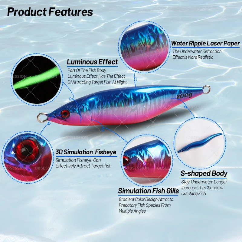 OBSESSION-señuelos artificiales de Metal duro para Pesca en el mar, cebo de Pesca con forma de S, impresión 3D, 160g, 200g, 300g, 400g - imagen 4