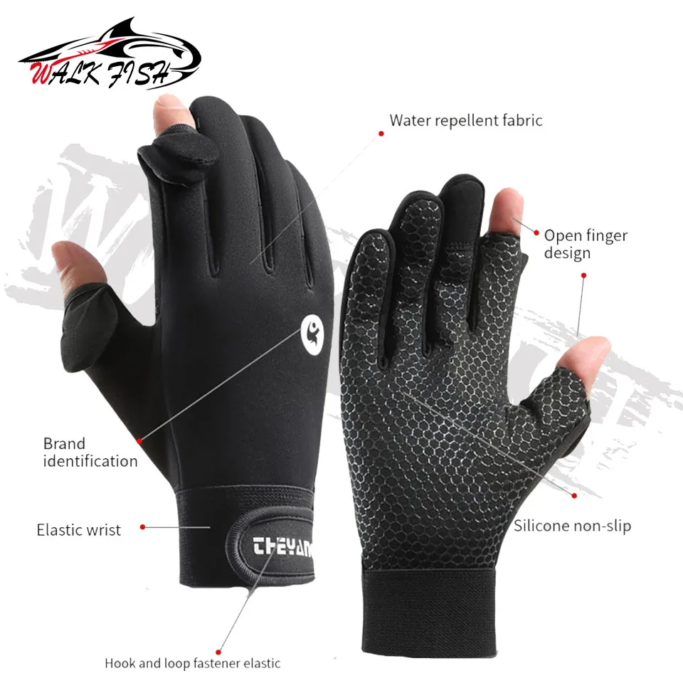WALK FISH-guantes de pesca de invierno, Manoplas sin dedos, antideslizantes, impermeables, cálidos, para ciclismo - imagen 3