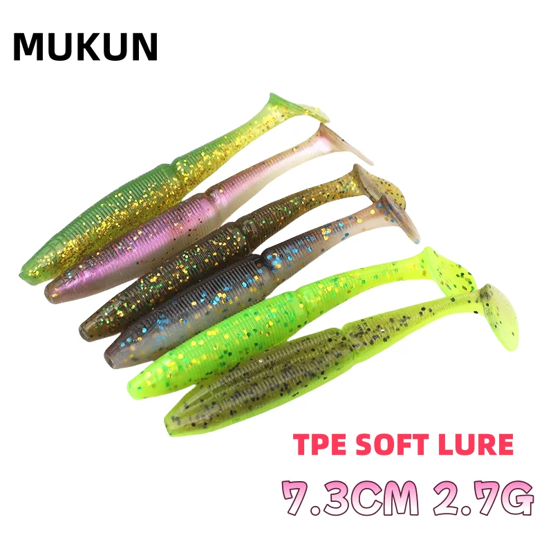 SWOLFY 8 Uds TPE t-tail señuelo de pesca suave 3,5g/75mm flotante Swimbait Wobbler cebo Artificial aparejos de pesca de lubina de silicona - imagen 4