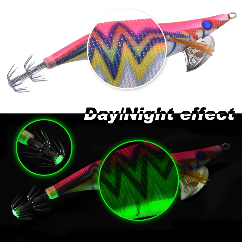 Goture 5 unids/lote cebo de calamar camarones de madera pesca en el mar señuelo 15g anzuelo con sonajero pulpo señuelo sepia luminosa Jigging calamar - imagen 2