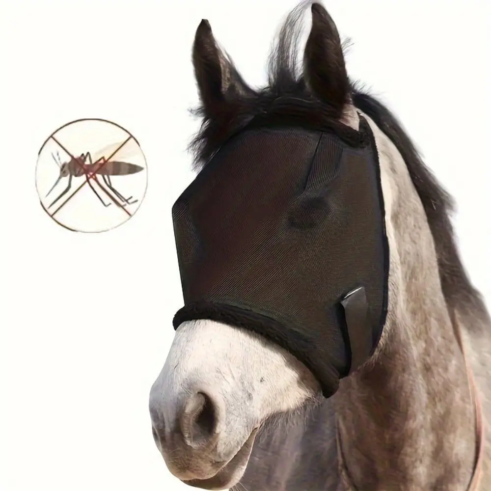 Máscara de malla antimosquitos para caballos, protector ocular de caballo elástico ajustable, cubierta protectora transpirable de punto para moscas de caballo - imagen 5