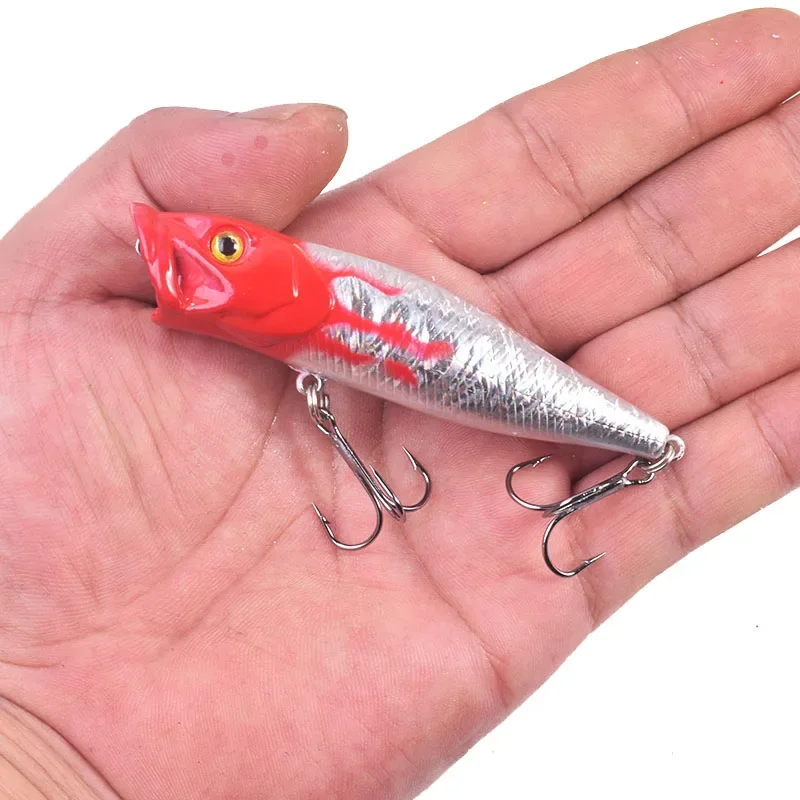 Señuelo de pesca Topwater, 9cm, 12,5g, aparejos Popper Wobbler, cebo Artificial duro de plástico con 6 grados, 1 ud. #   Anzuelos triples para Bass Pike - imagen 2